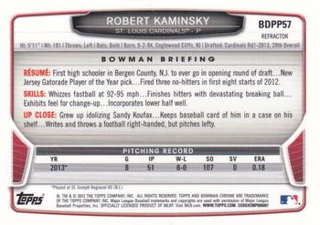 2013 Bowman Draft Picks & Prospects - Chrome Draft Picks Blue Wave Refractors #BDPP57 Robert Kaminsky Back