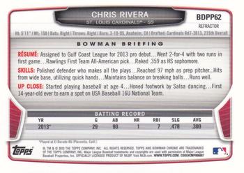 2013 Bowman Draft Picks & Prospects - Chrome Draft Picks Blue Wave Refractors #BDPP62 Chris Rivera Back