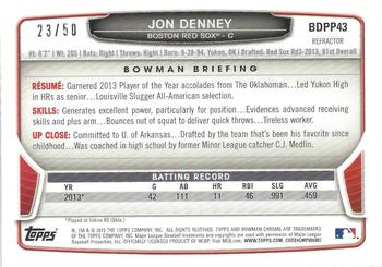 2013 Bowman Draft Picks & Prospects - Chrome Draft Picks Gold Refractors #BDPP43 Jon Denney Back