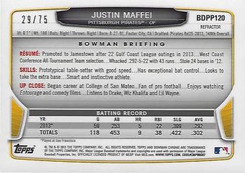 2013 Bowman Draft Picks & Prospects - Chrome Draft Picks Green Refractors #BDPP120 Justin Maffei Back