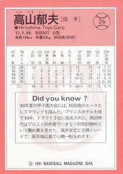 1991 BBM #26 Ikuo Takayama Back