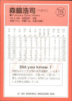 1991 BBM #178 Hiroshi Moriwaki Back