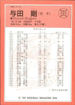 1991 BBM #222 Tsuyoshi Yoda Back