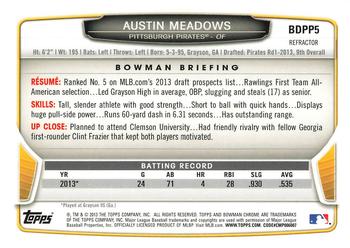 2013 Bowman Draft Picks & Prospects - Chrome Draft Picks Refractors #BDPP5 Austin Meadows Back