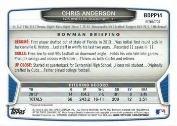 2013 Bowman Draft Picks & Prospects - Chrome Draft Picks Refractors #BDPP14 Chris Anderson Back