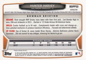 2013 Bowman Draft Picks & Prospects - Chrome Draft Picks Refractors #BDPP33 Hunter Harvey Back