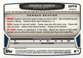 2013 Bowman Draft Picks & Prospects - Chrome Draft Picks Refractors #BDPP38 Andrew Church Back