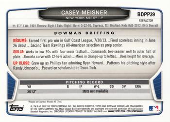 2013 Bowman Draft Picks & Prospects - Chrome Draft Picks Refractors #BDPP39 Casey Meisner Back