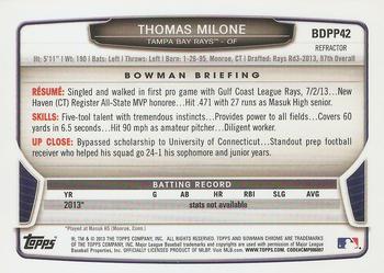 2013 Bowman Draft Picks & Prospects - Chrome Draft Picks Refractors #BDPP42 Thomas Milone Back