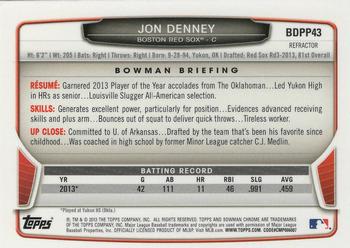 2013 Bowman Draft Picks & Prospects - Chrome Draft Picks Refractors #BDPP43 Jon Denney Back