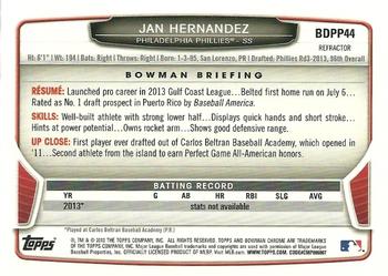 2013 Bowman Draft Picks & Prospects - Chrome Draft Picks Refractors #BDPP44 Jan Hernandez Back