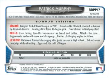 2013 Bowman Draft Picks & Prospects - Chrome Draft Picks Refractors #BDPP47 Patrick Murphy Back