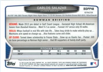 2013 Bowman Draft Picks & Prospects - Chrome Draft Picks Refractors #BDPP48 Carlos Salazar Back
