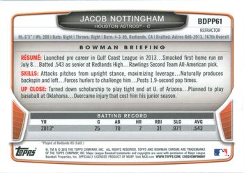2013 Bowman Draft Picks & Prospects - Chrome Draft Picks Refractors #BDPP61 Jacob Nottingham Back