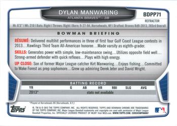 2013 Bowman Draft Picks & Prospects - Chrome Draft Picks Refractors #BDPP71 Dylan Manwaring Back