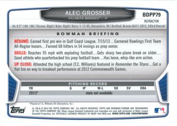 2013 Bowman Draft Picks & Prospects - Chrome Draft Picks Refractors #BDPP79 Alec Grosser Back