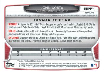 2013 Bowman Draft Picks & Prospects - Chrome Draft Picks Refractors #BDPP81 John Costa Back