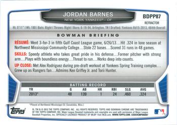 2013 Bowman Draft Picks & Prospects - Chrome Draft Picks Refractors #BDPP87 Jordan Barnes Back