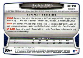 2013 Bowman Draft Picks & Prospects - Chrome Draft Picks Refractors #BDPP93 Steven Negron Back