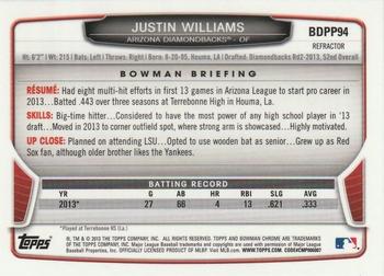 2013 Bowman Draft Picks & Prospects - Chrome Draft Picks Refractors #BDPP94 Justin Williams Back