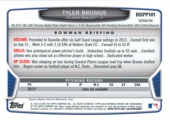 2013 Bowman Draft Picks & Prospects - Chrome Draft Picks Refractors #BDPP101 Tyler Brosius Back