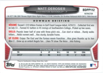 2013 Bowman Draft Picks & Prospects - Chrome Draft Picks Refractors #BDPP112 Matt Derosier Back