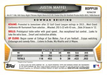 2013 Bowman Draft Picks & Prospects - Chrome Draft Picks Refractors #BDPP120 Justin Maffei Back