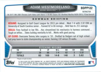 2013 Bowman Draft Picks & Prospects - Chrome Draft Picks Refractors #BDPP122 Adam Westmoreland Back