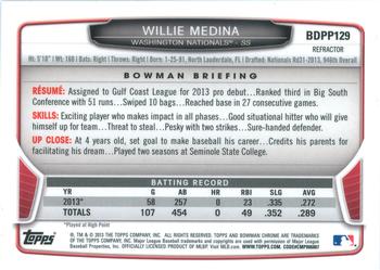 2013 Bowman Draft Picks & Prospects - Chrome Draft Picks Refractors #BDPP129 Willie Medina Back