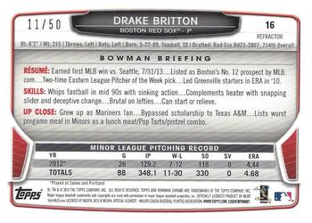 2013 Bowman Draft Picks & Prospects - Chrome Gold Refractors #16 Drake Britton Back