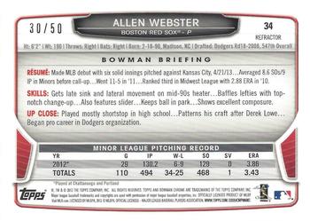 2013 Bowman Draft Picks & Prospects - Chrome Gold Refractors #34 Allen Webster Back