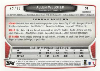 2013 Bowman Draft Picks & Prospects - Chrome Green Refractors #34 Allen Webster Back