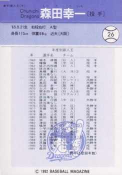 1992 BBM #26 Koichi Morita Back