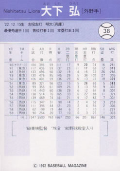 1992 BBM #38 Hiroshi Oshita Back