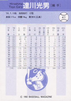 1992 BBM #41 Mitsuo Tatsukawa Back