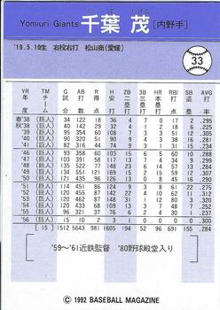 1992 BBM #33 Shigeru Chiba Back