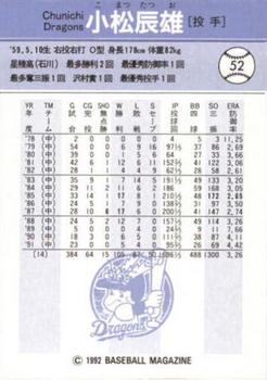 1992 BBM #52 Tatsuo Komatsu Back