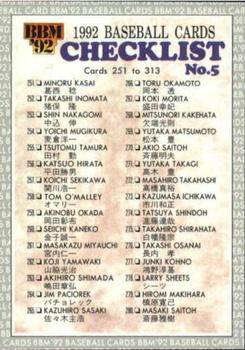 1992 BBM #496 Checklist #5 Front