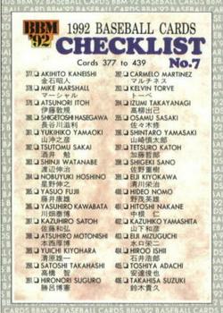 1992 BBM #498 Checklist #7 Front