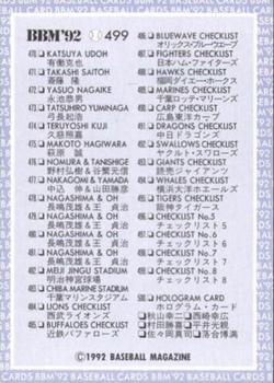 1992 BBM #499 Checklist #8 Back