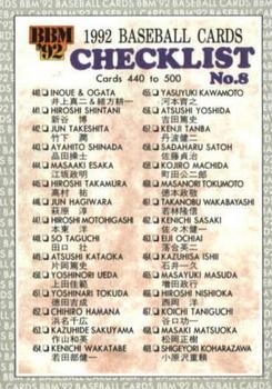 1992 BBM #499 Checklist #8 Front