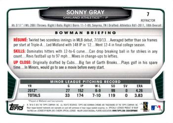 2013 Bowman Draft Picks & Prospects - Chrome Refractors #7 Sonny Gray Back