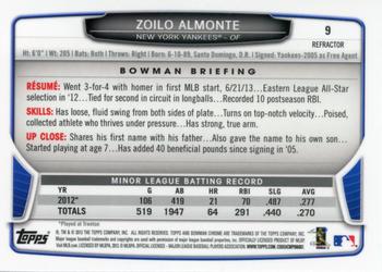 2013 Bowman Draft Picks & Prospects - Chrome Refractors #9 Zoilo Almonte Back