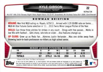 2013 Bowman Draft Picks & Prospects - Chrome Refractors #22 Kyle Gibson Back