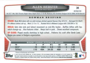 2013 Bowman Draft Picks & Prospects - Chrome Refractors #34 Allen Webster Back