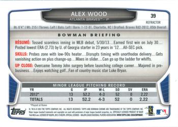 2013 Bowman Draft Picks & Prospects - Chrome Refractors #39 Alex Wood Back