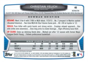 2013 Bowman Draft Picks & Prospects - Chrome Refractors #40 Christian Yelich Back