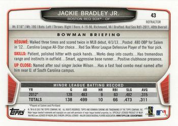 2013 Bowman Draft Picks & Prospects - Chrome Refractors #43 Jackie Bradley Jr. Back