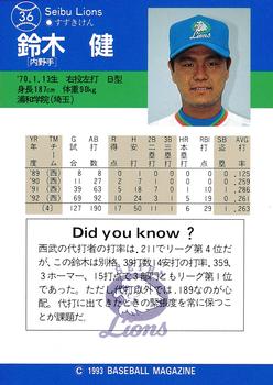 1993 BBM #36 Ken Suzuki Back