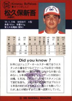 1993 BBM #226 Shingo Matsukubo Back